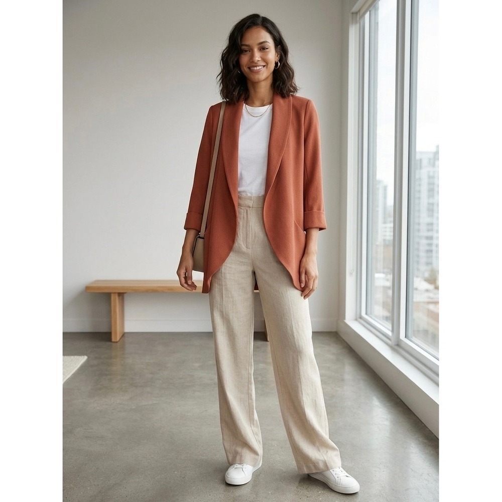 Aritzia Wilfred Chevalier Blazer Terracotta Orange Open Front Draped Jacket 4